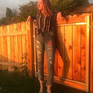 Jella C Distressed Frayed Hem Jeans Punk Ankle